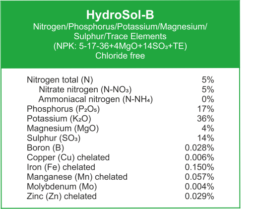 Hydrocrop HydroSol-B hydroponic nutrient analysis